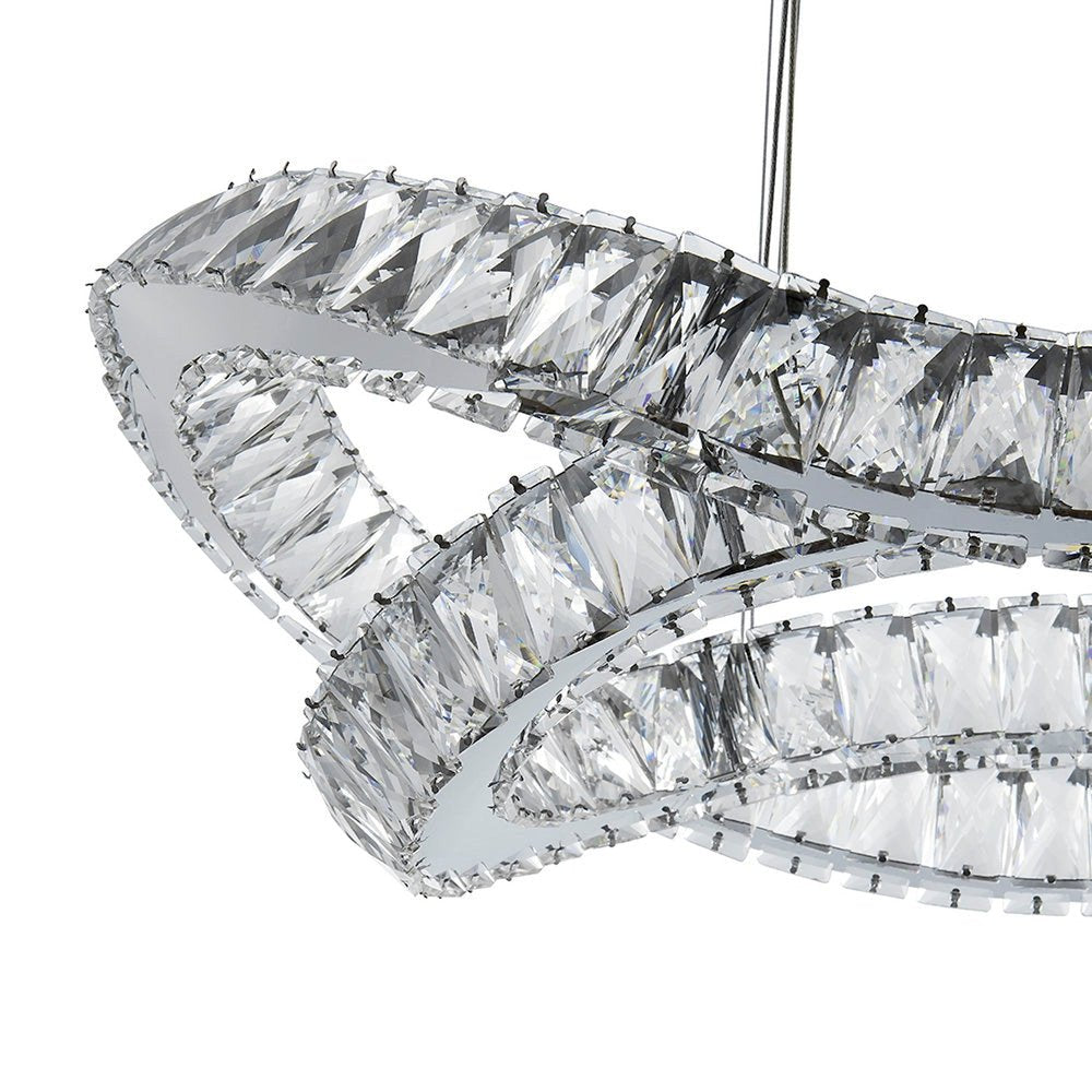 Silver And Clear Two Light Crystal LED Dimmable Chandelier