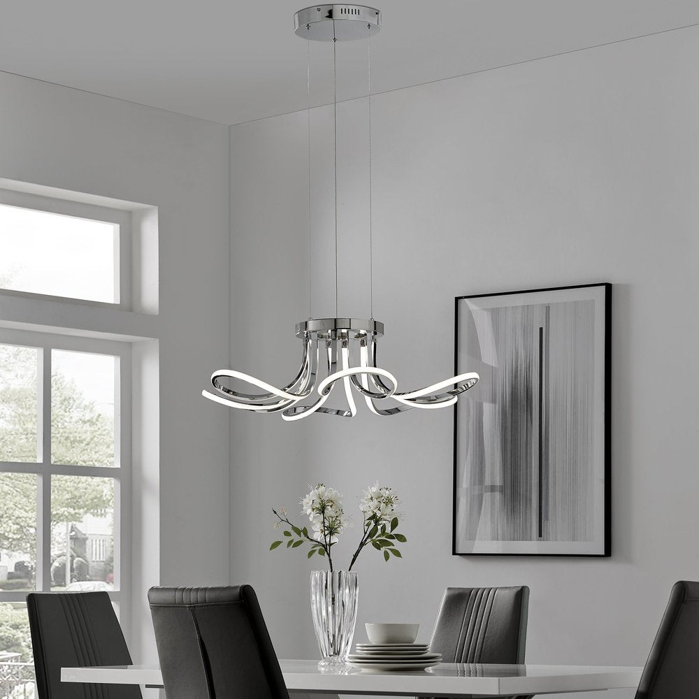 Silver Metallic Six Light Metal LED Dimmable Ceiling Light