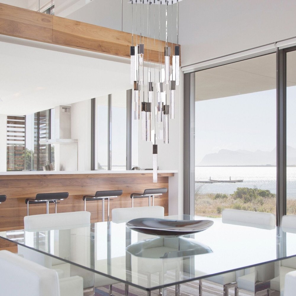 Silver And Clear Multi Light Metal Dimmable Chandelier With Clear Shades