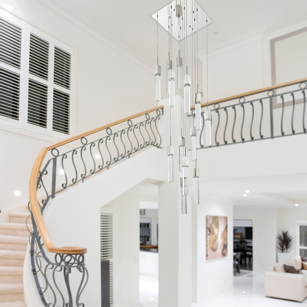Silver And Clear Multi Light Metal Dimmable Chandelier With Clear Shades