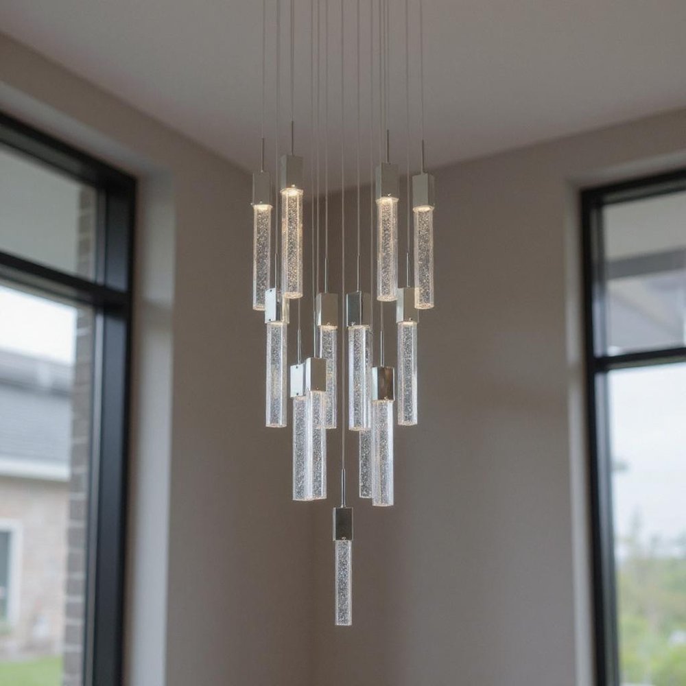Silver And Clear Multi Light Metal Dimmable Chandelier With Clear Shades