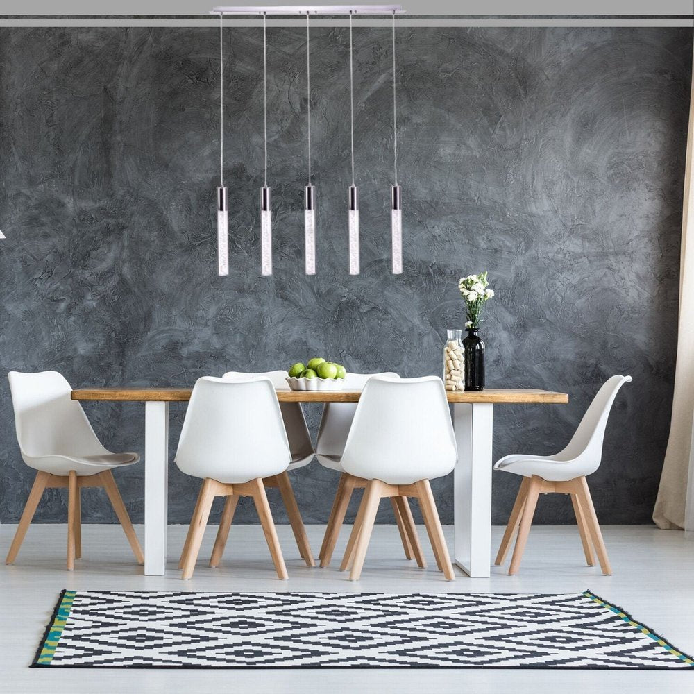 Silver And Clear Five Light Metal Dimmable Chandelier With Clear Shades