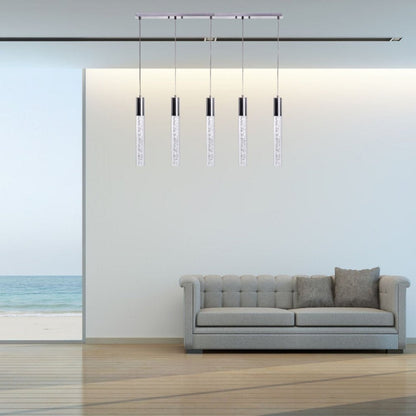 Silver And Clear Five Light Metal Dimmable Chandelier With Clear Shades