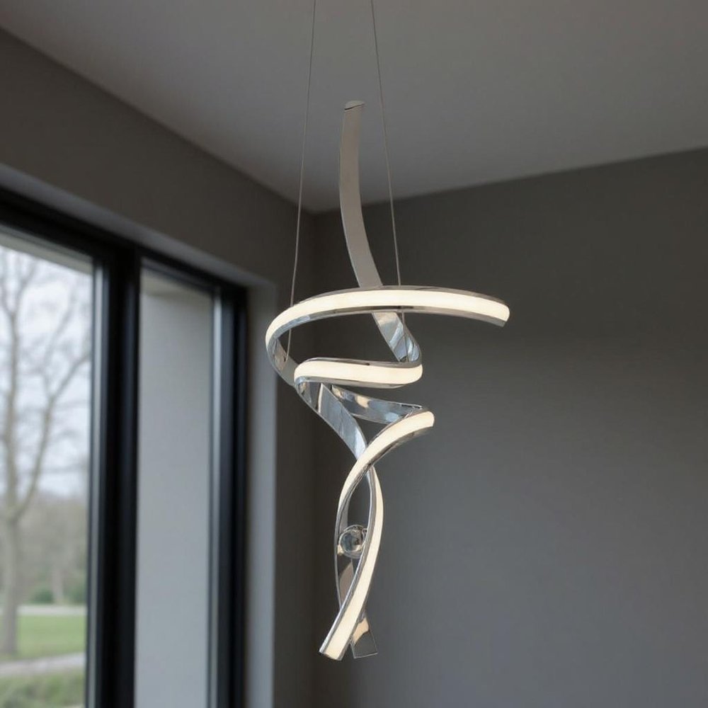 Silver Two Light Metal LED Dimmable Smart Enabled Chandelier