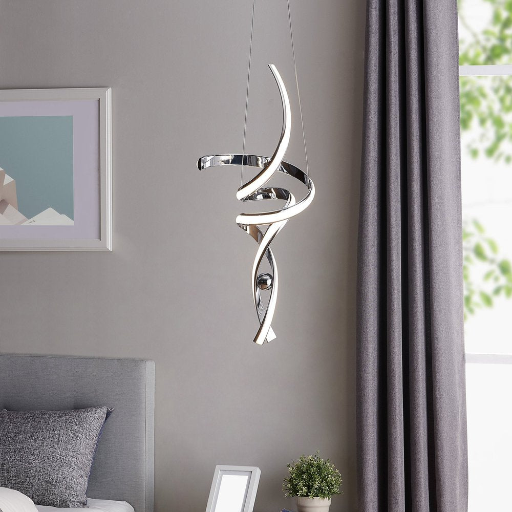 Silver Two Light Metal LED Dimmable Smart Enabled Chandelier
