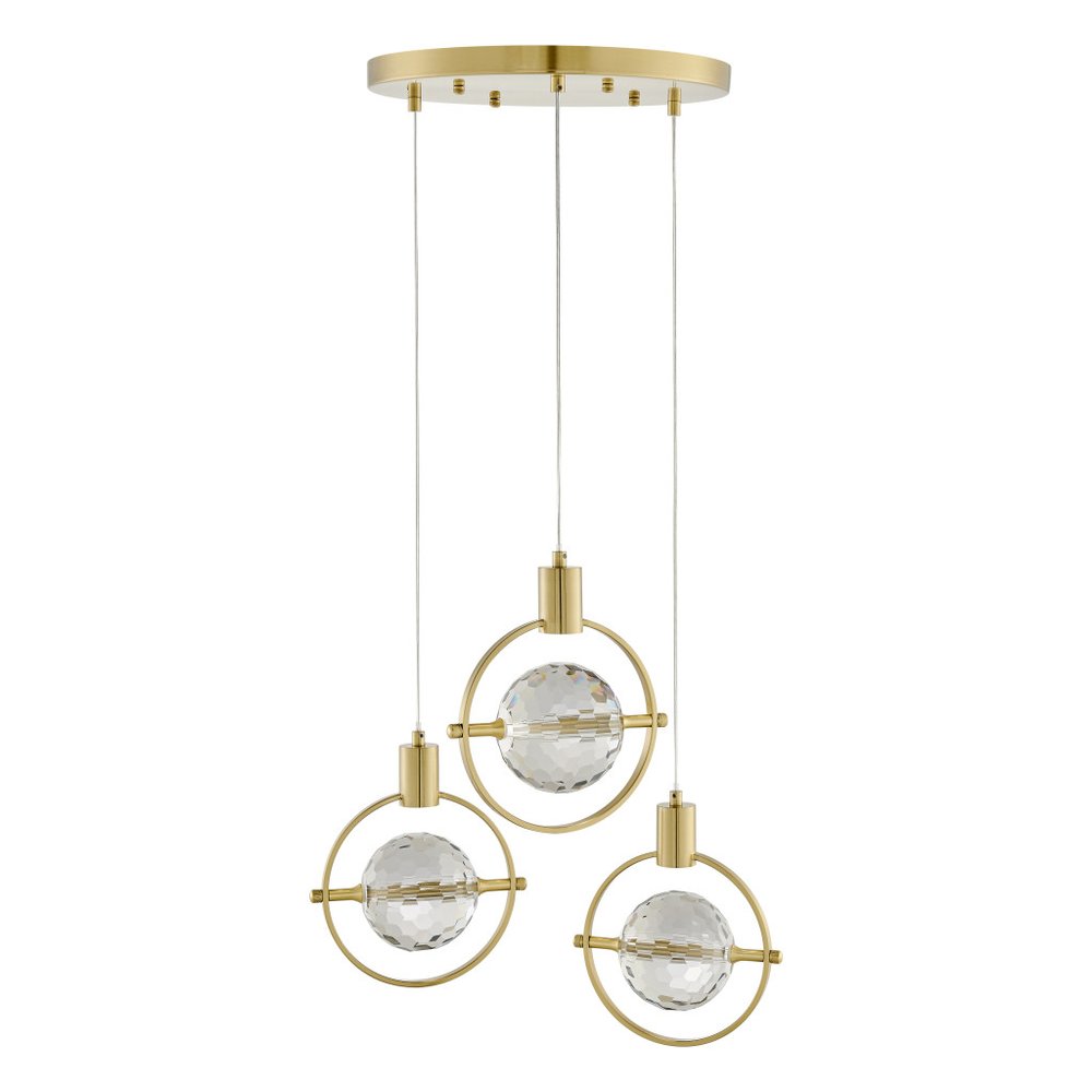 Gold And Clear Geometric Three Light Metal Dimmable Chandelier With Clear Shades
