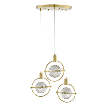 Gold And Clear Geometric Three Light Metal Dimmable Chandelier With Clear Shades