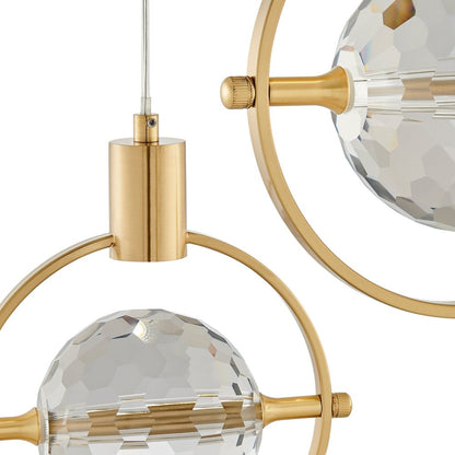 Gold And Clear Geometric Three Light Metal Dimmable Chandelier With Clear Shades