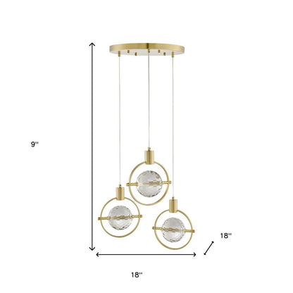 Gold And Clear Geometric Three Light Metal Dimmable Chandelier With Clear Shades