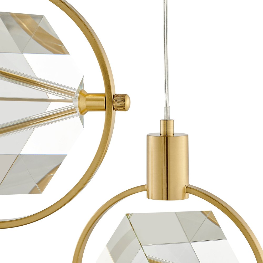 Gold And Clear Geometric Three Light Metal Dimmable Chandelier With Clear Shades