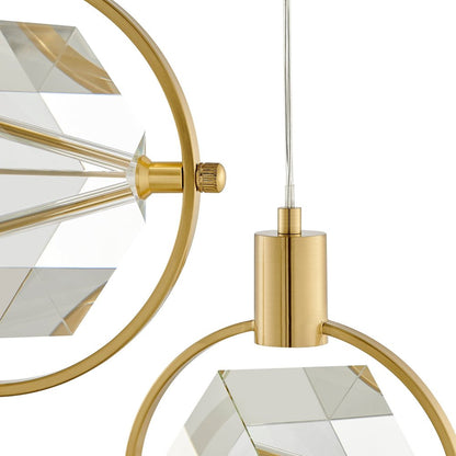 Gold And Clear Geometric Three Light Metal Dimmable Chandelier With Clear Shades