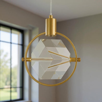 Gold And Clear Geometric Three Light Metal Dimmable Chandelier With Clear Shades