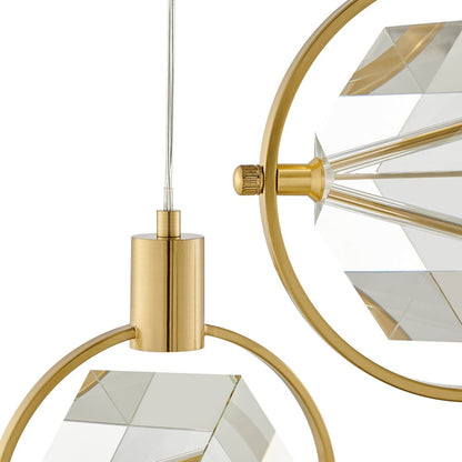 Gold And Clear Geometric Three Light Metal Dimmable Chandelier With Clear Shades