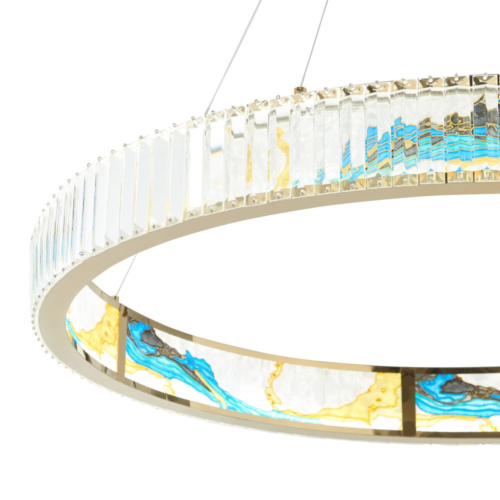 Gold Clear And Blue Geometric Crystal LED Chandelier
