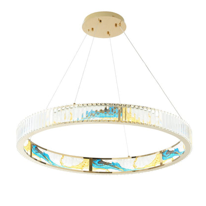 Gold Clear And Blue Geometric Crystal LED Chandelier
