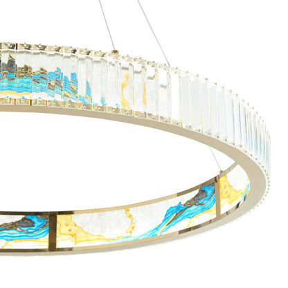 Gold Clear And Blue Geometric Crystal LED Chandelier