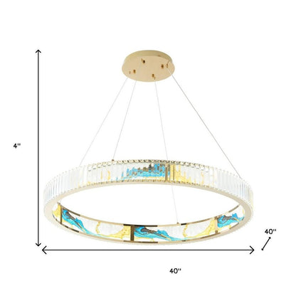 Gold Clear And Blue Geometric Crystal LED Chandelier