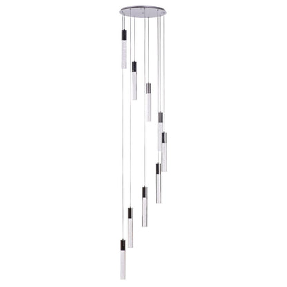 Silver And Clear Nine Light Metal Dimmable Chandelier With Clear Shades