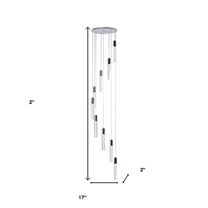 Silver And Clear Nine Light Metal Dimmable Chandelier With Clear Shades