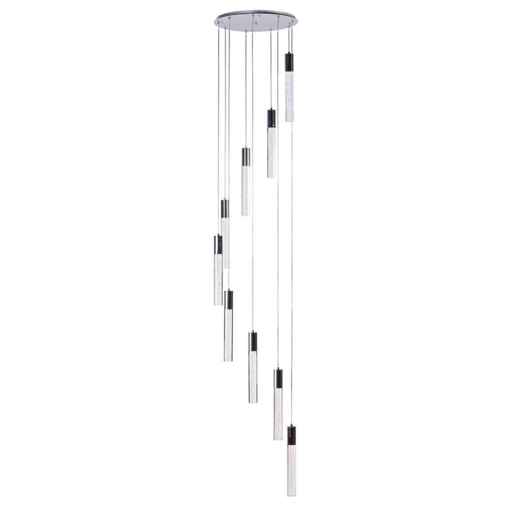 Silver And Clear Nine Light Metal Dimmable Chandelier With Clear Shades