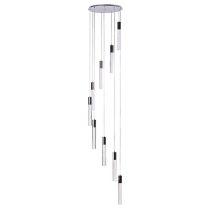 Silver And Clear Nine Light Metal Dimmable Chandelier With Clear Shades