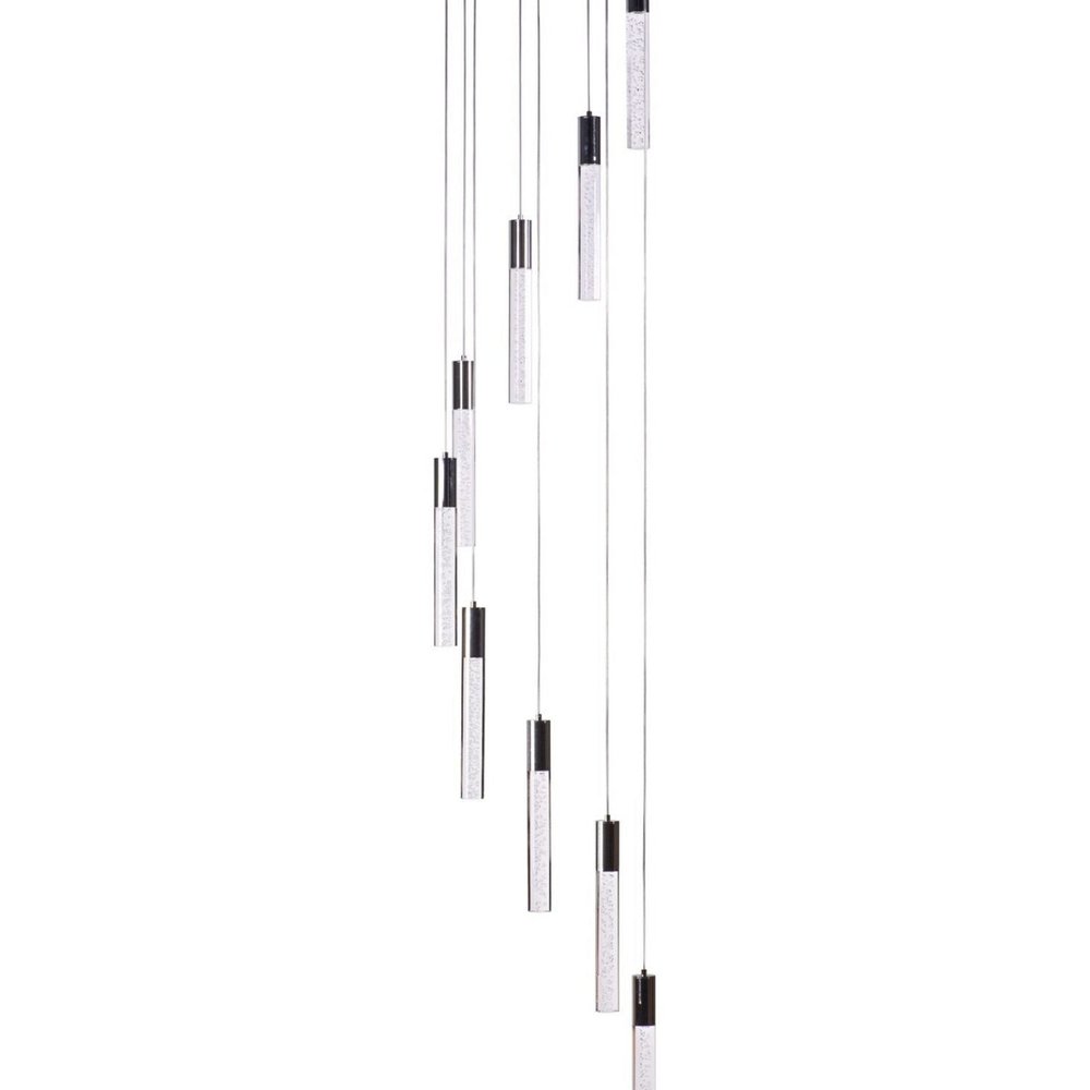 Silver And Clear Nine Light Metal Dimmable Chandelier With Clear Shades