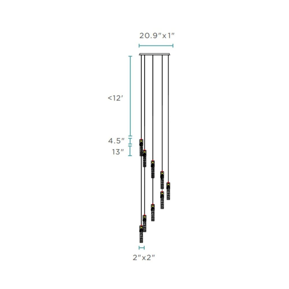 Silver And Clear Nine Light Metal Dimmable Chandelier With Clear Shades