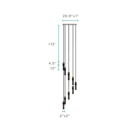 Silver And Clear Nine Light Metal Dimmable Chandelier With Clear Shades