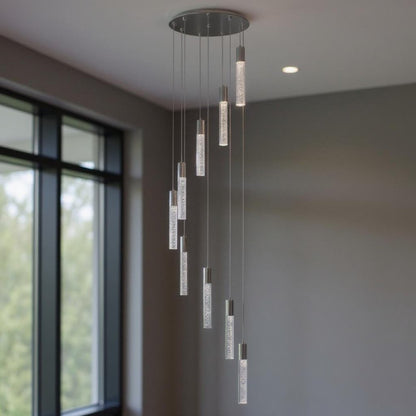 Silver And Clear Nine Light Metal Dimmable Chandelier With Clear Shades
