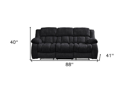 88" Black Upholstered Reclining USB Sofa With Toss Pillow