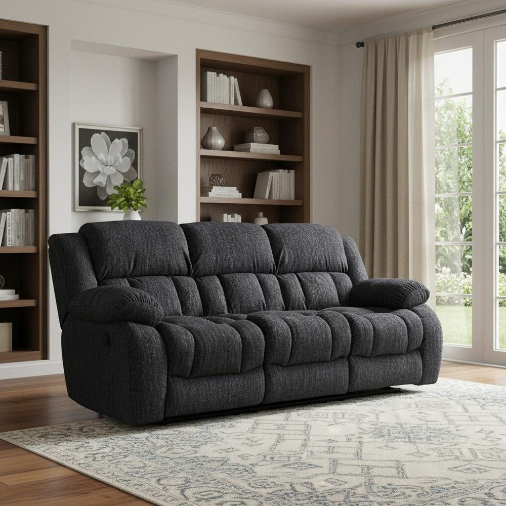 88" Black Upholstered Reclining USB Sofa With Toss Pillow