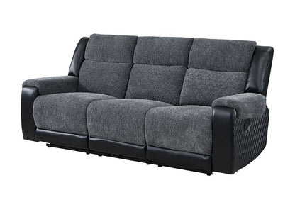 86" Black And Gray Fabric Reclining USB Sofa With Toss Pillow