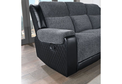 86" Black And Gray Fabric Reclining USB Sofa With Toss Pillow