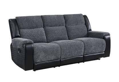 86" Black And Gray Fabric Reclining USB Sofa With Toss Pillow