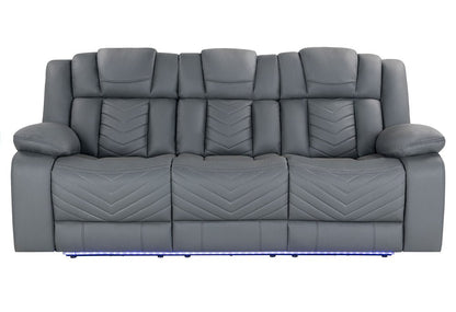 86" Light Gray Faux Leather Reclining USB Sofa