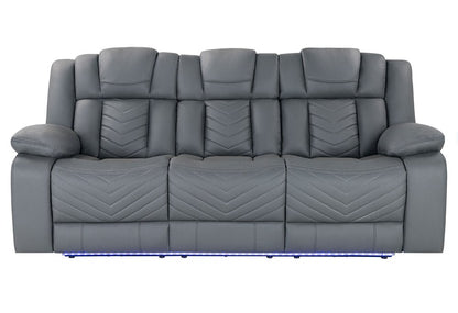 86" Light Gray Faux Leather Reclining USB Sofa