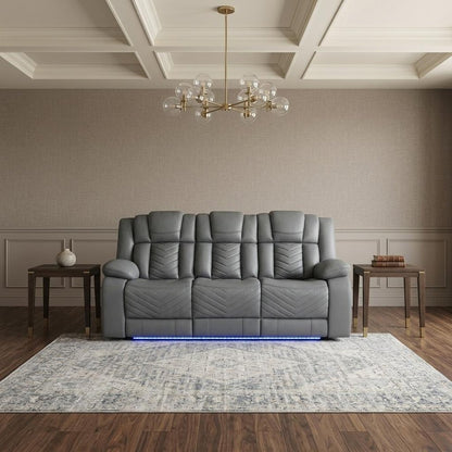 86" Light Gray Faux Leather Reclining USB Sofa