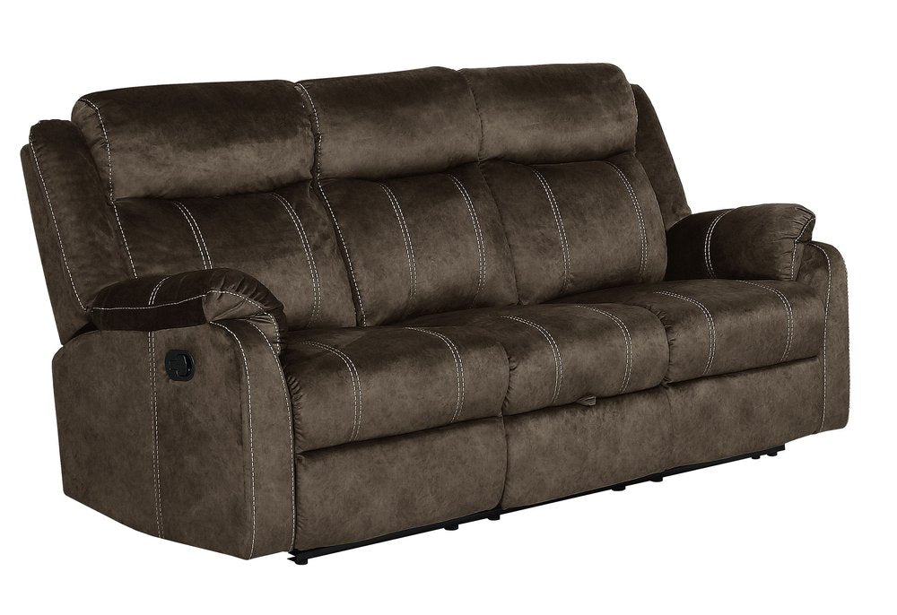80" Dark Brown Fabric Reclining USB Sofa With Toss Pillow