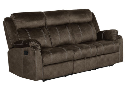 80" Dark Brown Fabric Reclining USB Sofa With Toss Pillow