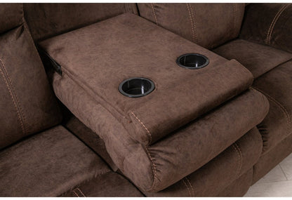 80" Dark Brown Fabric Reclining USB Sofa With Toss Pillow