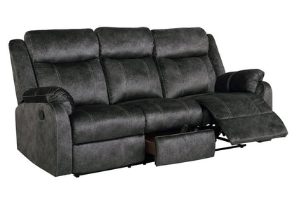 80" Dark Gray Fabric Reclining USB Sofa With Toss Pillow