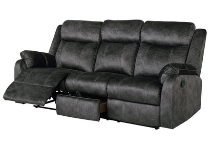 80" Dark Gray Fabric Reclining USB Sofa With Toss Pillow