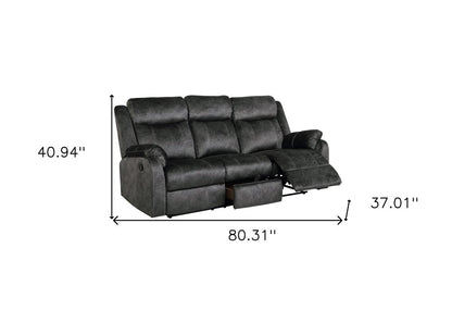 80" Dark Gray Fabric Reclining USB Sofa With Toss Pillow