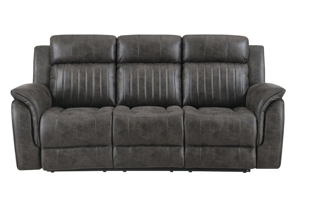 83" Charcoal Fabric Reclining USB Sofa With Toss Pillow