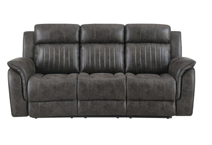 83" Charcoal Fabric Reclining USB Sofa With Toss Pillow