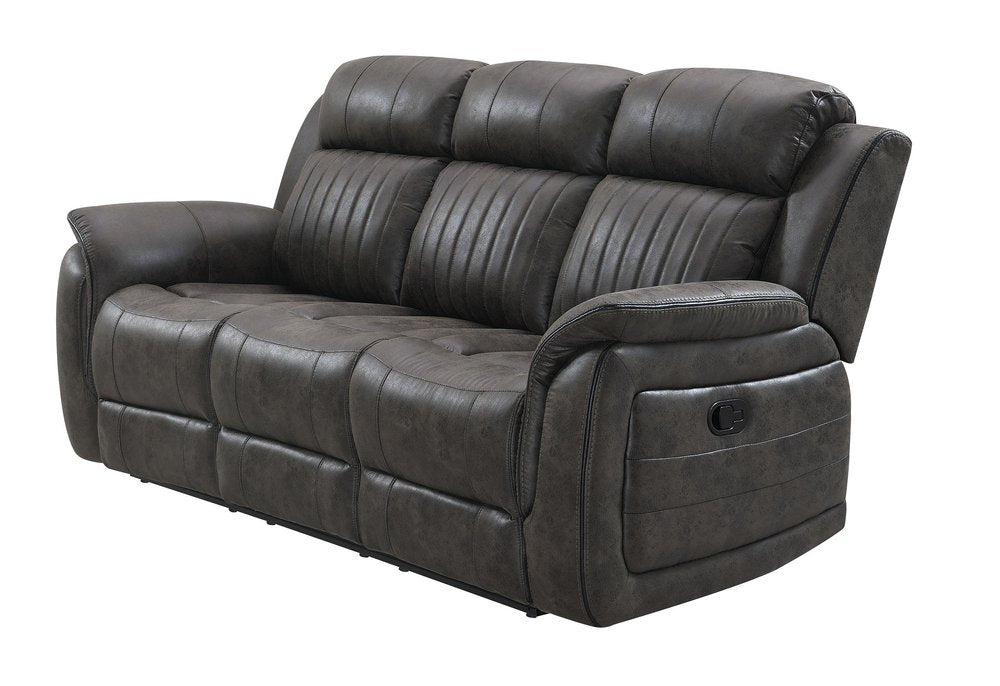 83" Charcoal Fabric Reclining USB Sofa With Toss Pillow