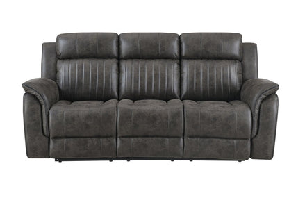 83" Charcoal Fabric Reclining USB Sofa With Toss Pillow
