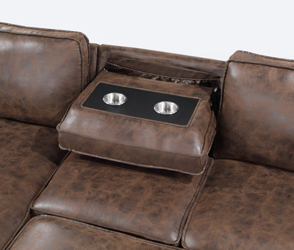 92" Dark Brown Upholstered Sleeper USB Sleeper Sofa Chaise With Toss Pillow