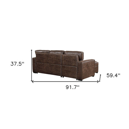 92" Dark Brown Upholstered Sleeper USB Sleeper Sofa Chaise With Toss Pillow