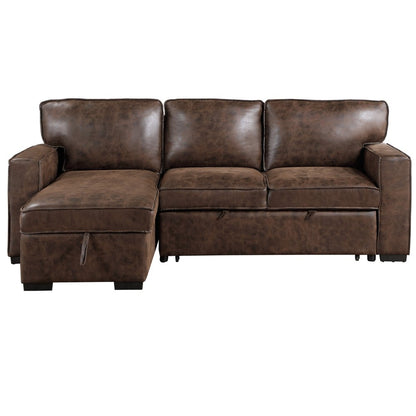 92" Dark Brown Upholstered Sleeper USB Sleeper Sofa Chaise With Toss Pillow